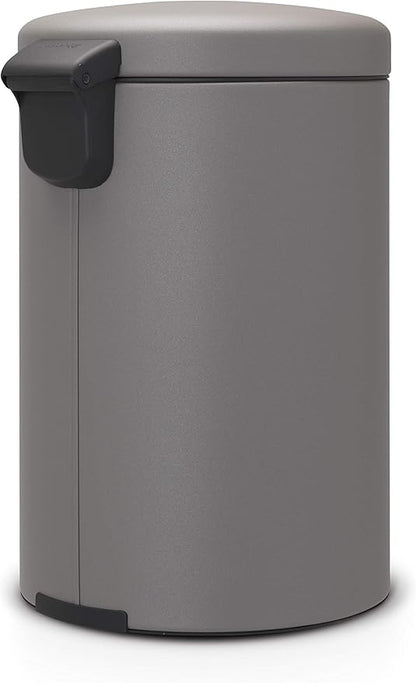 Brabantia Step-On Trash Can | Mineral Concrete Gray | 5.3 Gallon / 20L | Bathroom, Bedroom, Office Trash Can, Light Pedal, Handle & Removable Inner Bucket | 9.9 x 13.3 x 16.2 | + Trash Bags