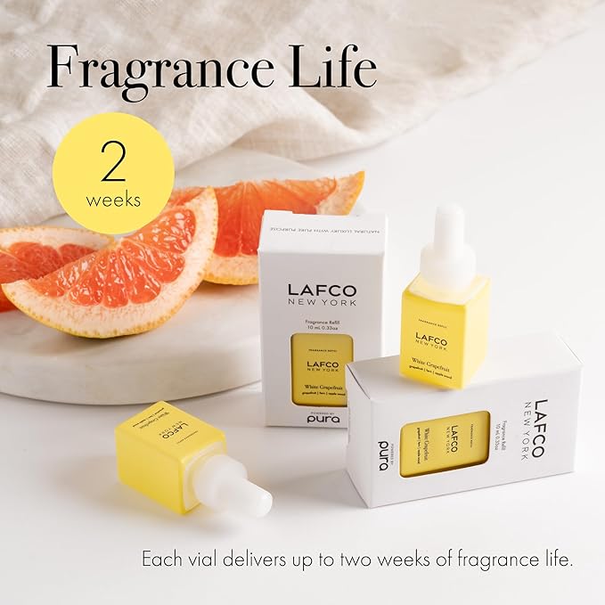 LAFCO New York Pura Smart Device Refill, White Grapefruit - Pack of 2 - Each Vial Delivers Up to 2 Weeks of Fragrance Life - Made in the USA