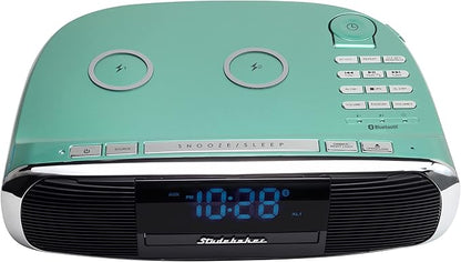 Studebaker Workstaton HiFi Music System with Bluetooth, FM Radio, CD, and Qi Wireless Charging Station (Teal)