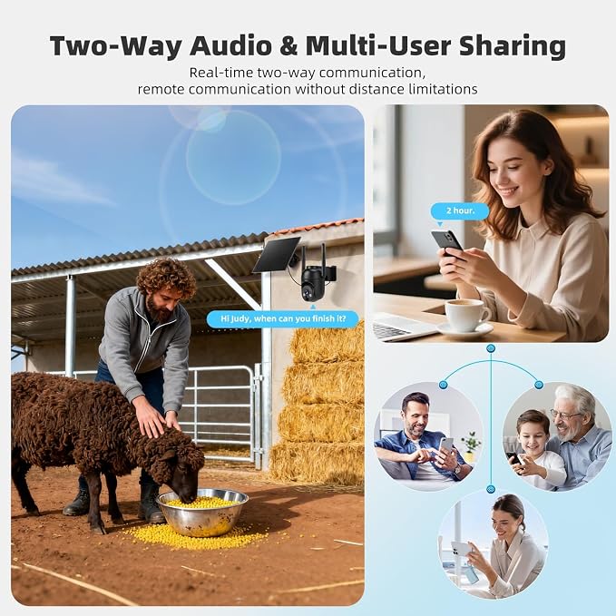 4G LTE Cellular Security Camera 2 Pack, Built-in SIM Card, Solar Powered