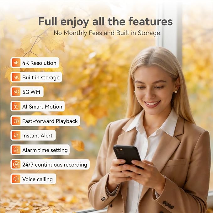 4K UHD Indoor Camera, 64G Built-in Storage No Subscription,Pet Camera Indoor with Phone App,Work as Baby Monitor/Cat/Dog Camera,360°Pan&Tilt,Two-Way Talk,Privacy Mode,AI Tracking/Detection,2-Pack