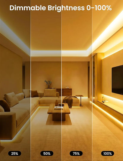 COB LED Strip Light 16.4ft, Dimmable 2300K-6500K White CCT Tunable, DC 24V Cuttable LED Tape Light, High Density 3040 LED 36W CRI 90, APP Remote Control, Music Mode, For Home DIY, Living Room, Bedroom