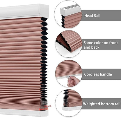 Changshade Cellular Shades Blackout Cordless Custom Size, Honeycomb Indoor Window Blinds Room Darkening 1.5 inch Cell Pleated Easy to Install for Home, Office, Bedroom, Nursey, Pink