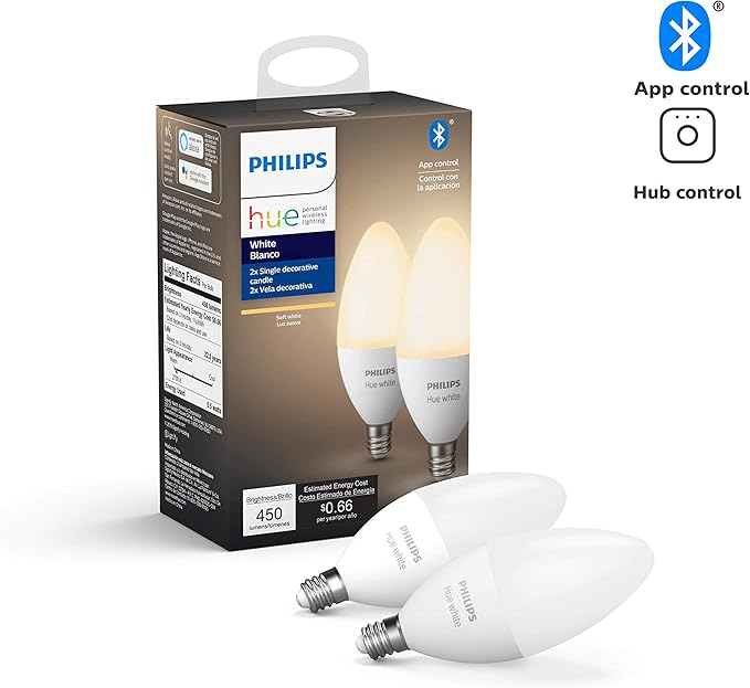 Philips Hue White A19 LED Smart Bulb (4 Bulbs) 40W White LED Smart Candle (2 Bulbs)