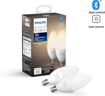 Philips Hue White A19 LED Smart Bulb (4 Bulbs) 40W White LED Smart Candle (2 Bulbs)