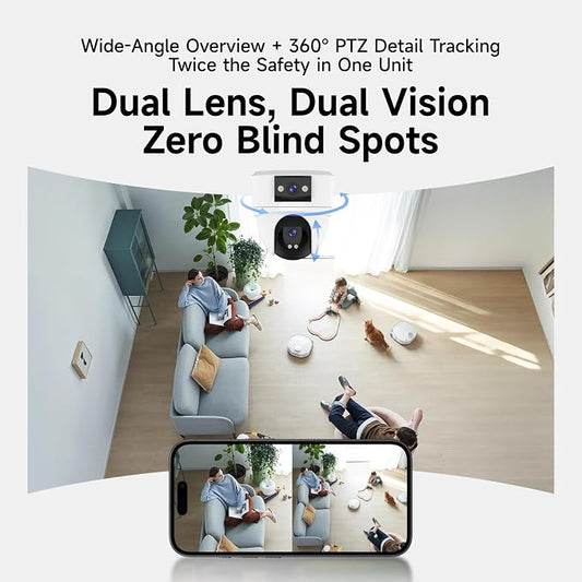 VSTARCAM 6MP Dual Lens Indoor Security Camera Wireless, 2.4G/5G WiFi Dual-Band with 360° PTZ & AI Auto Tracking, Color Night Vision, Two-Way Audio, Baby Monitor Pet Camera for 24/7 Home Security