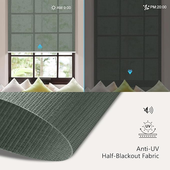Aprilsmart Motorized Blinds with Remote,Light Filtering Motorized Roller Shades Work with Apple Homekit,Alexa,SmartThings,Google Home,Customize Blinds(Sunscreen Grey-59)