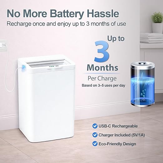 Rechargeable Motion Sensor Trash Can, 4 Gallon Bathroom Trash Can with Lid, Touchless Automatic Smart Slim Garbage Can for Narrow Spaces, Office, RV, Bedroom