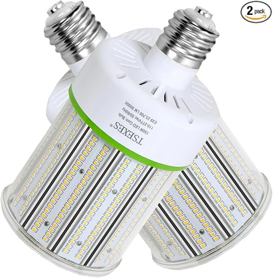 TSEXES 2 Pack LED Corn Bulb 150W,E39 Mogul Base,23700Lm 5000K Corn Light Bulb Replacement Metal Halide HID CFL for Commercial Industrial Lighting Warehouse High Bay Light Fixture Garage Workshop