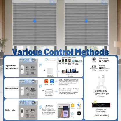 Motorized Cellular Shades with Remote, Light Filtering Smart Cellular Shades Compatible with Alexa, Honeycomb Window Blinds for Bedroom Home Office, Custom Size, Half Shading Grey