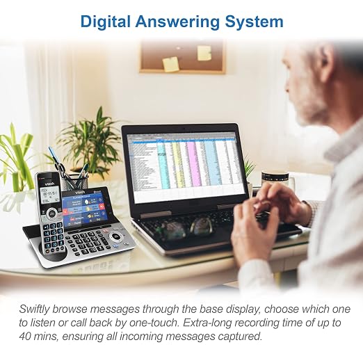 VTech IS8251-3 Business Grade 3-Handset Expandable Cordless Phone for Home Office, 5" Color Display, Programmable Short Cut Keys, Smart Call Blocking, Answering System,Bluetooth Connect to Cell