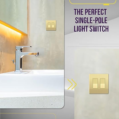 ENERLITES Elite Series Decorator Rocker Light Switch, 15A 120V/277V, Gloss Finish, Single Pole, 3 Wire, Grounding Screw, Residential Grade, UL Listed, 91150-GD5P, Gold Color (5 Pack)