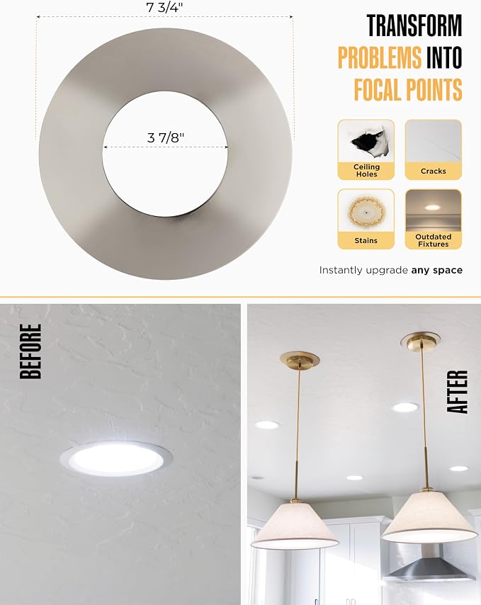 The Can Converter R56 Recessed Can Light Conversion Kit w/ 7"¾ Flat Ceiling Medallion - Home Improvement for 5" & 6" Cans, Converter Kit for Ceiling Fan & Light Fixture, UL Certified, Polished Chrome