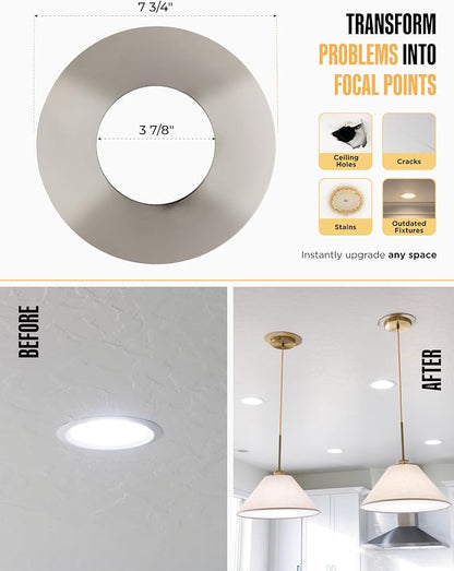 The Can Converter R56 Recessed Can Light Conversion Kit w/ 7"¾ Flat Ceiling Medallion - Home Improvement for 5" & 6" Cans, Converter Kit for Ceiling Fan & Light Fixture, UL Certified, Polished Chrome