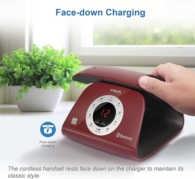 VTECH VS122-16 Retro-Design Cordless Phone: Bluetooth Connect to Cell, Call Blocker, Answering System, Full-Duplex Speakerphone
