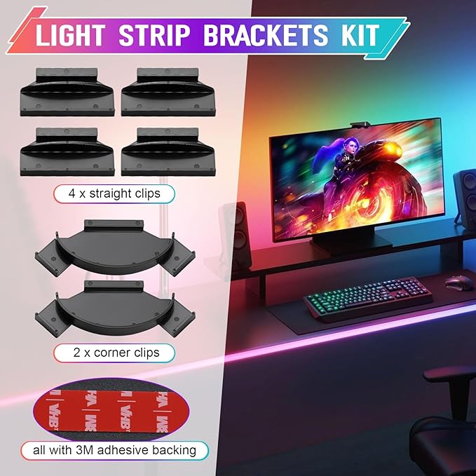 Upgraded Brackets Set for Philips Hue Play Gradient Light Strip, LED Light Strip Mounting Clips Kit with Strong 3M Adhesive, Compatible with 55" 65" 75" Hue TV Lightstrip 6 PCS Holder Set