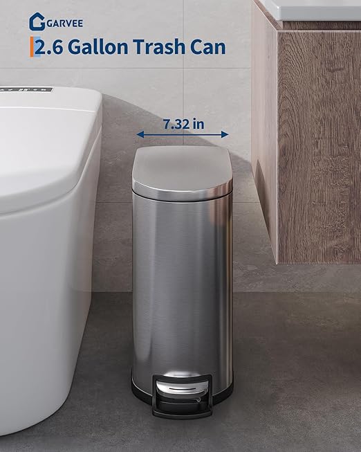 GarveeHome 13 Gal & 2.6 Gal Trash Can Combo Set, Kitchen Trash Can and Bathroom Trash Bin with Lid, Step-On Rustproof Garbage Bin with Inner Bucket, Black