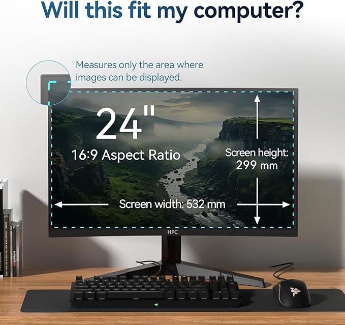 [2-Pack] 24 Inch Magnetic Computer Privacy Screen Filter for 16:9 Widescreen Monitor, Removable Eye Protection Anti Glare Blue Light Filter Privacy Shield, Anti Spy Screen Protector Film 24 in