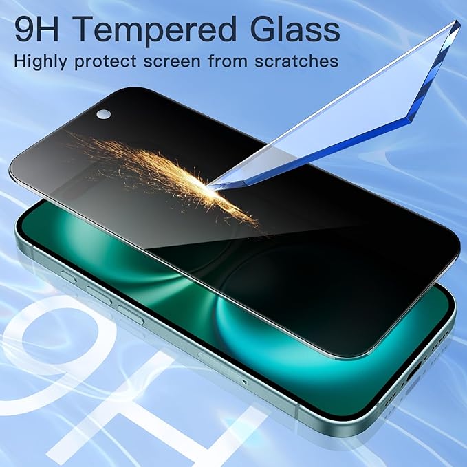 JETech Privacy Screen Protector for iPhone 16 Plus 6.7-Inch, Anti-Spy Tempered Glass Film with Easy Installation Tool, 2-Pack