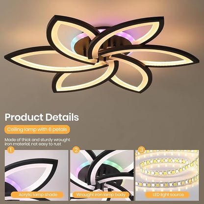 LED Ceiling Light, 50W RGB Flower Flush Mount Light with Remote | Dimmable RGB Ceiling Light with Remote, Independent RGB Backlight, 3000K-6000K, 3000LM Modern Lamp for Bedroom Living Room