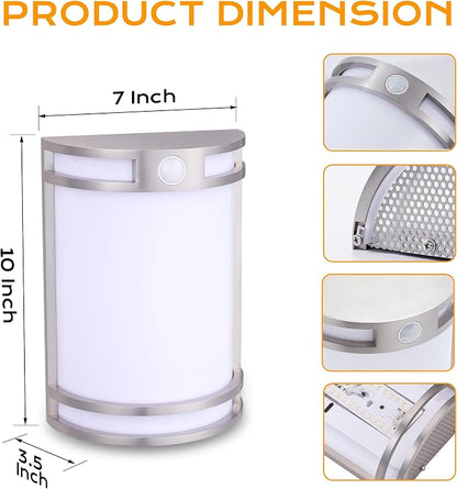 CLOUDY BAY Indoor/Outdoor Motion Sensor LED Wall Light,120V 15W 1000LM Porch Light,3000K/4000K/5000K Selectable,Wet Location,Brushed Nickel