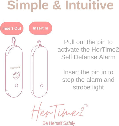 HerTime2 Personal Alarm for Women Adults Seniors – Travel Safe and Waterproof Self Defense Siren – Safety Keychain – Extra Loud – Strobe Light – Cute Key Chain Protection Gift