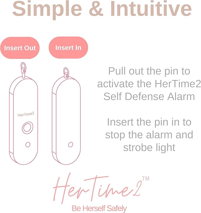 HerTime2 Personal Safety Alarm – Travel Safe Waterproof – Gift for Women College Girls – Self Defense Keychain – Extra Loud Siren – Strobe Light – Cute Key Chains Protection (Rose Gold)