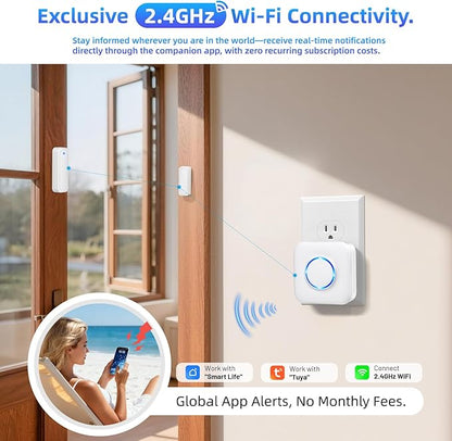 WiFi Door Sensor Chime, Smart Door Open Alert Window Sensor for Business/Home/Kids Safety, Real-Time App Notification, 500ft Range, 32 Melodies, 5 Volume Levels, Window Contact Sensor Alarm Kit