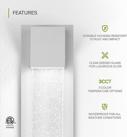 ASD LED 13" Bubble Glass Wall Light Fixture, Outdoor & Indoor Seeded Sconce | 3CCT, Waterproof, Dimmable, ETL Listed | 12W 500LM 3000-5000K 120V | Exterior Lantern, Porch Lighting | White, 2 Pack