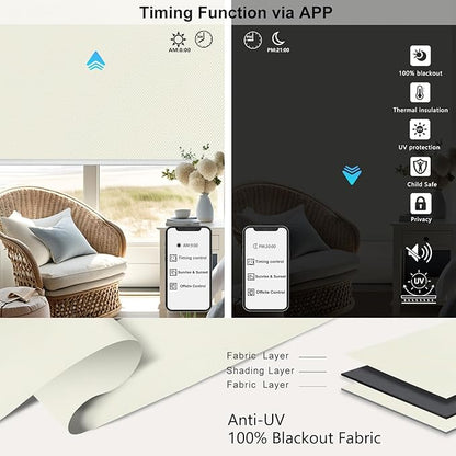 Aprilsmart Motorized Blinds with Remote,Compatible with Apple HomeKit Alexa Google Home- Voice and app Control,Motorized Roller Shades 100% Blackout Custom Size(Vinyl Beige-13)