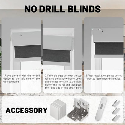 Motorized Blinds with Remote, Blackout No Drill Cordless Smart Roller Shades, Automatic Blinds for Windows, Black,35" W x 72" H