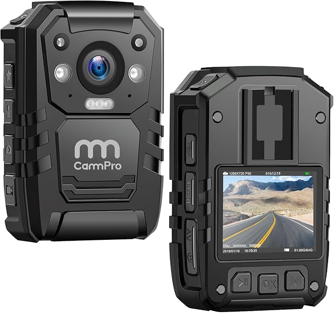 CammPro I826 HD Police Body Camera,128G Memory,Waterproof Premium Portable Body Worn Camera with Audio Recording Wearable,Night Vision,GPS for Law Enforcement (1440P)
