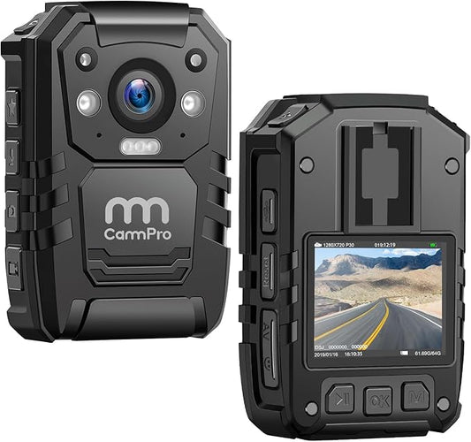 CammPro I826 HD Police Body Camera,128G Memory,Waterproof Premium Portable Body Worn Camera with Audio Recording Wearable,Night Vision,GPS for Law Enforcement (1440P)