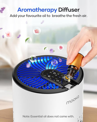 Air Purifiers for Bedroom Home, MOOKA HEPA Air Purifier for Home Pets with Fragrance Sponge for Smoke Dust Pollen Dander Odor, Small Air Cleaner with Sleep Mode Night Light Timer, KJ067L, White