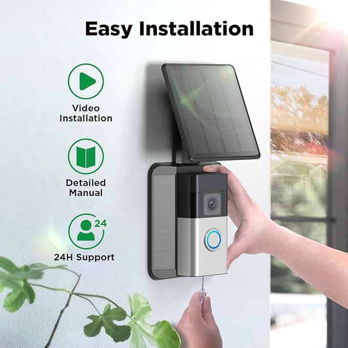QIBOX Solar Charger Only Compatible with Battery Doorbell (USB-C Port) Waterproof Continuously Solar Panel, Adjustable Panel, Not for Micro USB or Other Plug-Type Doorbells