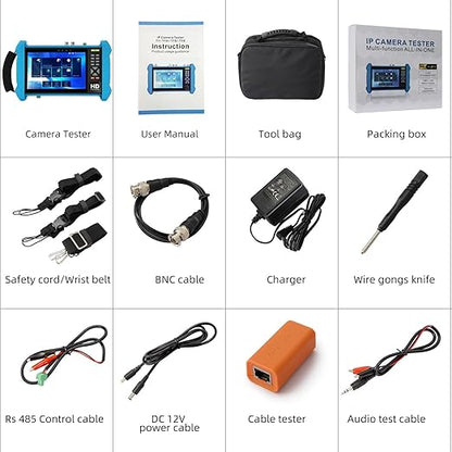 Koolertron 7" IPS Touch Screen 4K H.265 IP Camera Tester - POE/WiFi, CVBS Analog Tester, HDMI Output, RJ45 TDR, 8GB TF Card, Dual Window Test, Firmware Upgrade
