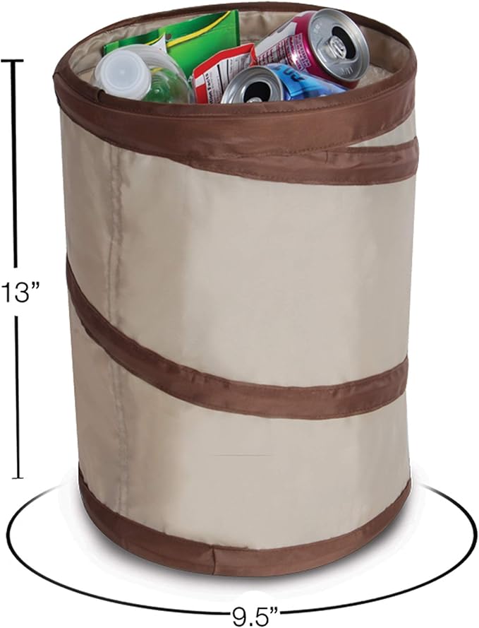 Smart Design Spiral Pop Up Trash Bin with Open Top - Easy to Clean Design - for Recyclables, Garbage, Paper Clutter, Trash Bin - Home - 9.5 x 13 Inch - Beige with Dark Brown Trim