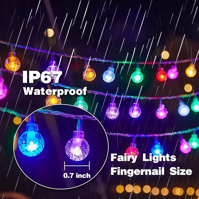 XZAI Globe Fairy String Lights, 33Ft 100LED Battery Operated with Remote, IP67 Waterproof Indoor Outdoor Hanging Crystal Beads for Home Party Patio Garden, Multicolor