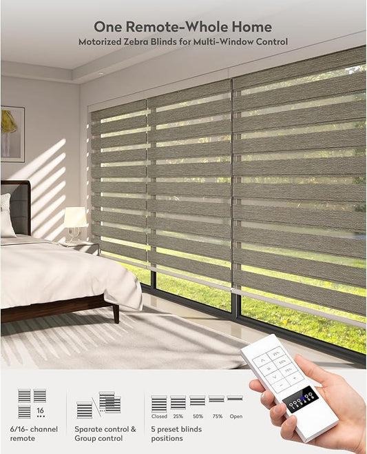 ACMEART Motorized Zebra Blinds,Smart APP & Remote Control Light Filtering Zebra Shades,Compatible with Alexa,Custom Size Electric Window Blinds for Home Office (Luxury Brown)