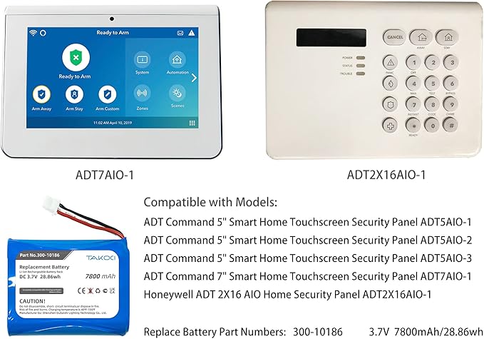 Replacement Battery 300-10186 for ADT Command Smart Security Panel ADT7AIO ADT5AIO, 7800mAh 3.7/3.6V