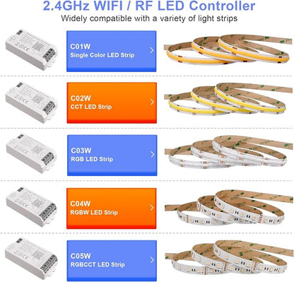 C03W RGB LED Controller Tuya WiFi 2.4G RF LED Dimmer for 4Pin SMD COB Strip