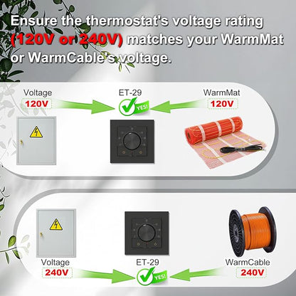 HEATIT Manual Non-Programmable Floor Heating Thermostat, 100-240V Black