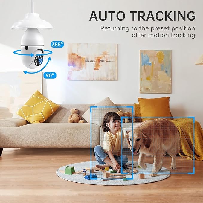 Chpuss Light Bulb Security Camera, 5G& 2.4GHz WiFi Security Cameras Wireless Outdoor for Home Security, 2-Way Audio Color Night Vision, 2-in-1 Lightbulb Socket Camera Motion Detection Siren Alarm