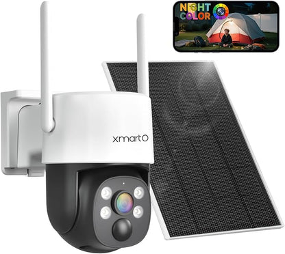 XMARTO 0-Light NIGHT COLOR Solar Wireless Security Camera Outdoor, PTZ Wire-Free Home Surveillance with AI Thermal Detection, Non-stop Solar Power, 0 Monthly Fee, 5G Dual Band WiFi 6, Alexa Compatible