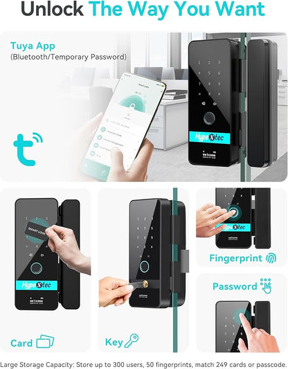 Upgrade Smart Glass Door Locks for Frameless Glass Doors–Keyless Entry Deadbolts with Bluetooth App Control,Fingerprint,IC Card,Voice Menu and No-Drill Installation,Office Home Business