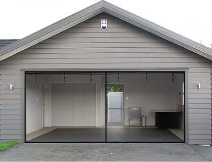 Garage Door Screen - 2 Car 14x7Ft Magnetic Closure Heavy Duty Weighted Bottom Screen Self Sealing Fiberglass Mesh Retractable Net - Easy Assembly & Pass-Through(Black)