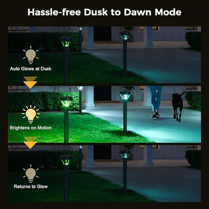 XMCOSY+ Smart Solar Pathway Lights, Bluetooth APP Control with Motion Sensor, 150LM RGBCW Color Changing Landscape Lighting for Yard, Garage, Garden, Lawn, IP65 Waterproof, 2 Pack