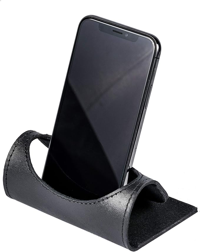 Dacasso Black Leather Foldable Cell Phone Holder