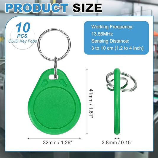 PATIKIL 10 Pcs 13.56MHz CUID Writable Rewritable Smart Key Fobs, Clone IC Key Fob Tags Blank Smart Card Key Classic 1K for Entry Access Control System, Green