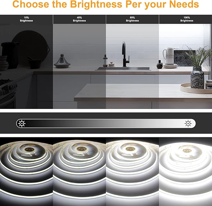 AXMOTUT White COB LED Strip Light, Dimmable 32.8ft/10m LED Light, 6000K Daylight White 3200 LEDs High Lumen LED Tape Lights CRI 90+ with RF Remote and UL Power for Bedroom,Kitchen,DIY Home Decoration